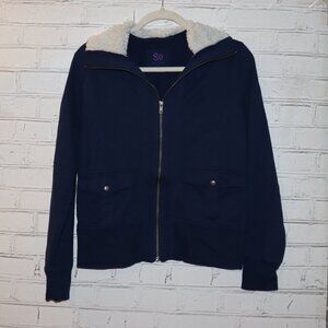 💙❄️✨ SO Blue Knit Sweater Jacket w/ Sherpa Collar · Size XL · Zip Front